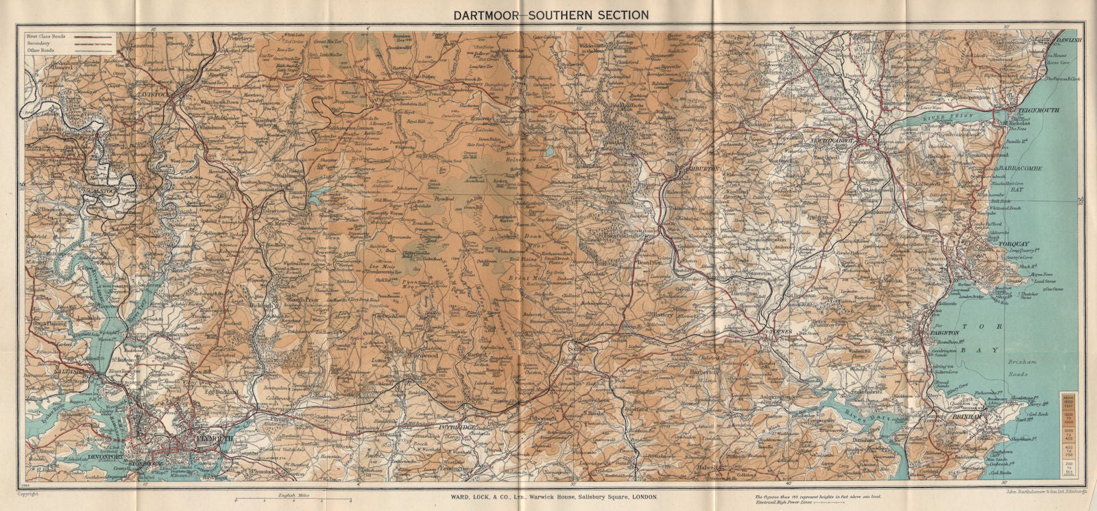 DARTMOOR SOUTH. Plymouth Torquay Tavistock Brixham Devon. WARD LOCK 1938 map